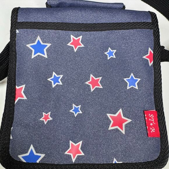 STAR Red Blue Star Print Crossbody Wallet Purse Vinyl Travel Organizer - Picture 2 of 13